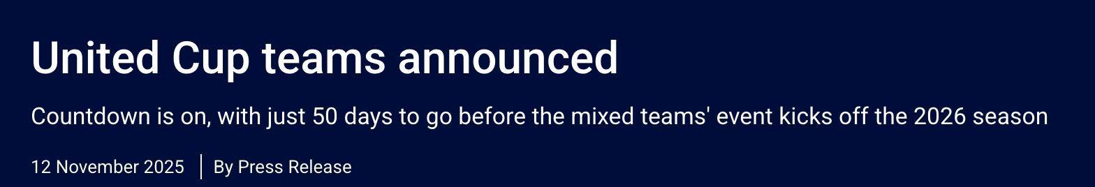 2026赛季网球联合杯公布入围名单 张之臻领衔中国队参赛