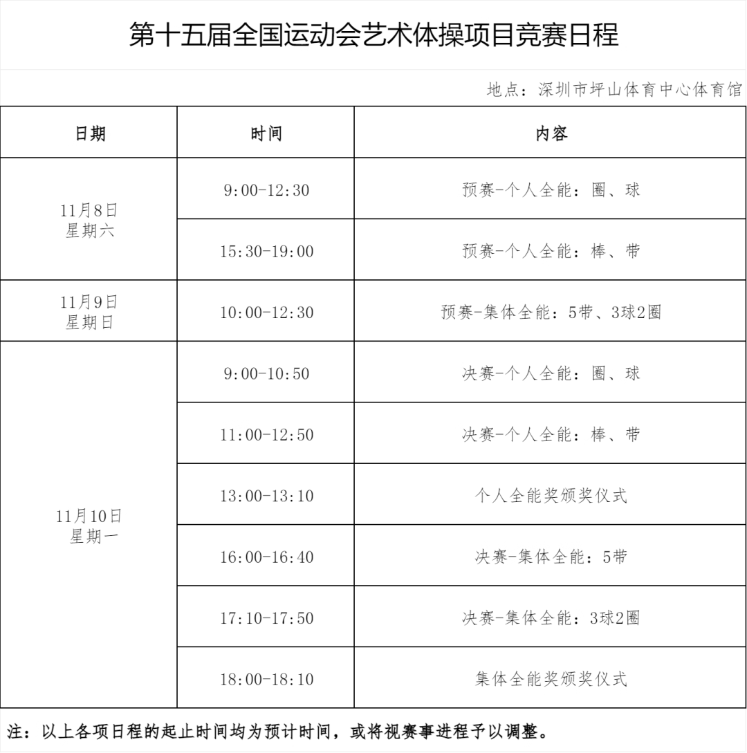 2025深圳全运会9大赛事赛程表汇总！